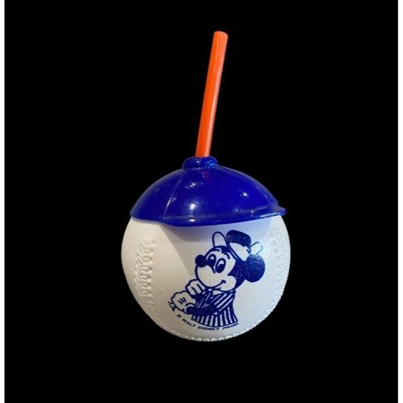 Vintage Disney Collectible Baseball Cup Straw MICKEY MOUSE Disneyana Gift Kids - Picture 1 of 4